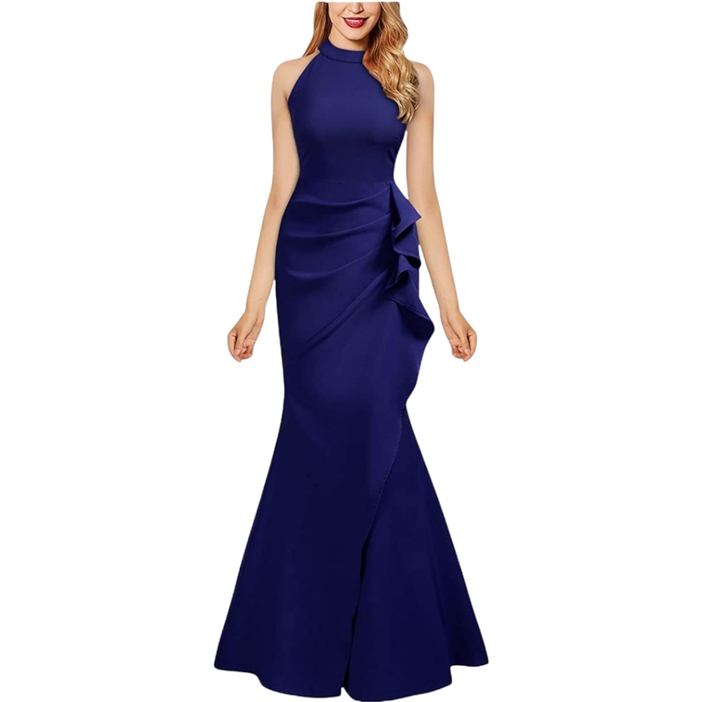 Knitee Sleeveless Halter Neck Ruffle Sleeves Dress